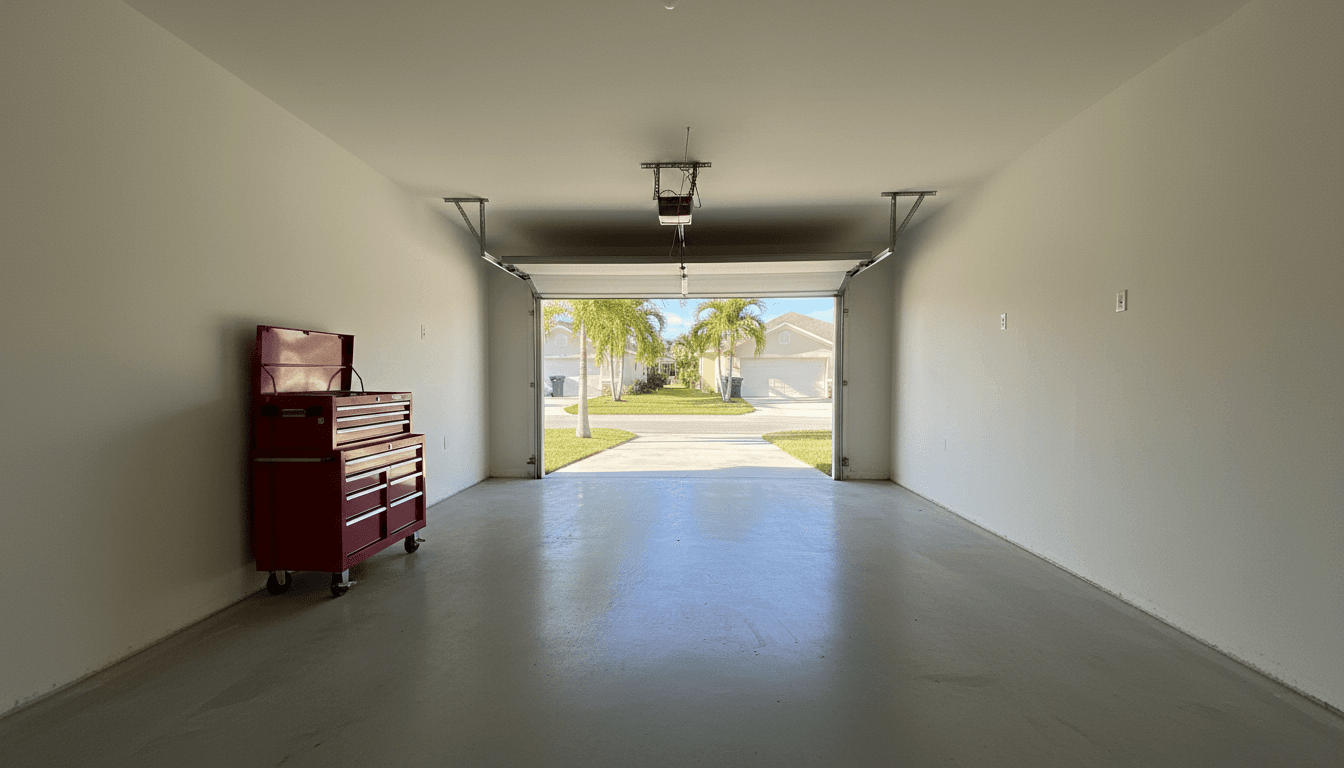 Clean empty garage after a full junk removal haul in New Port Richey