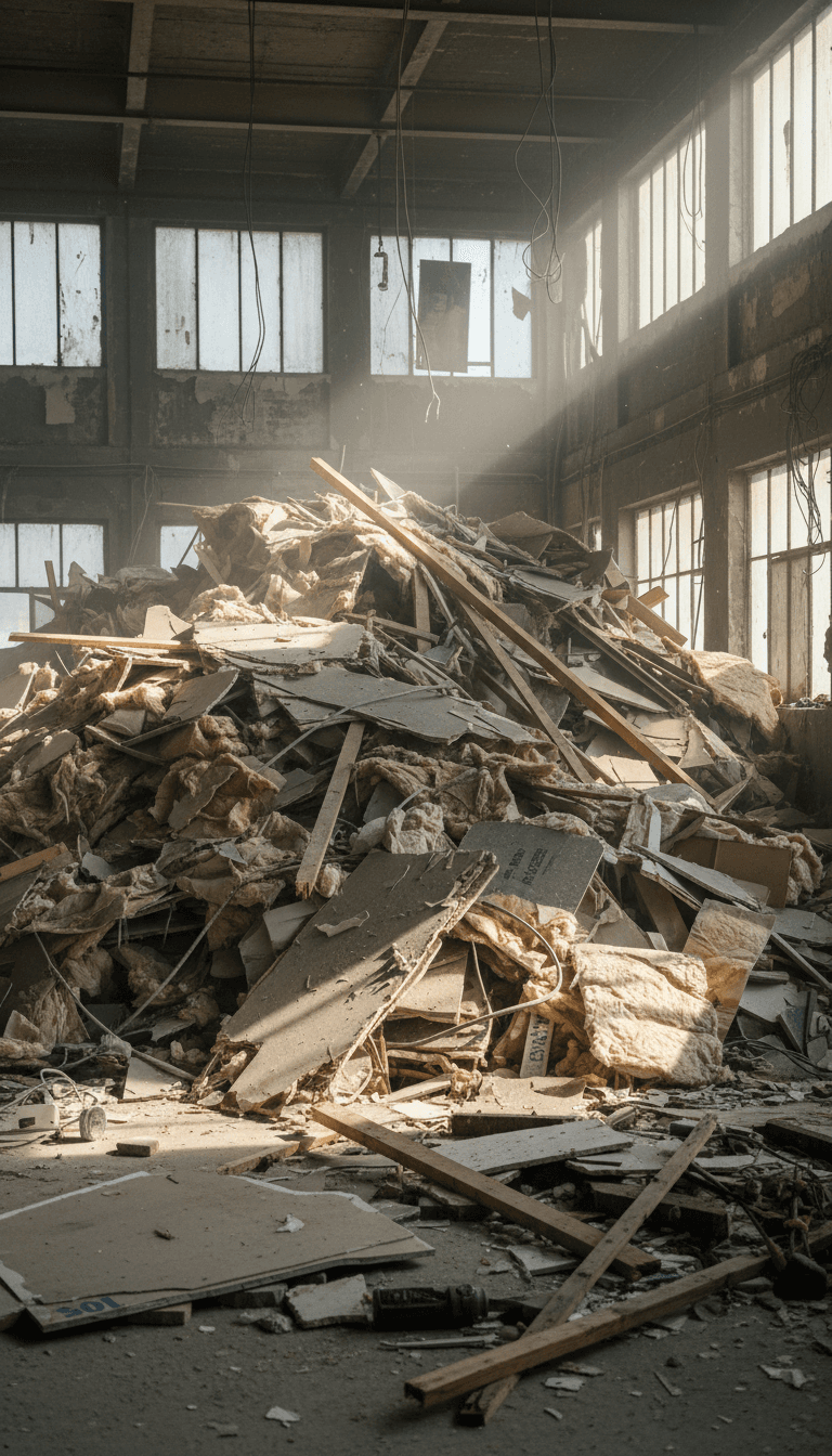 Pile of construction debris inside a commercial space