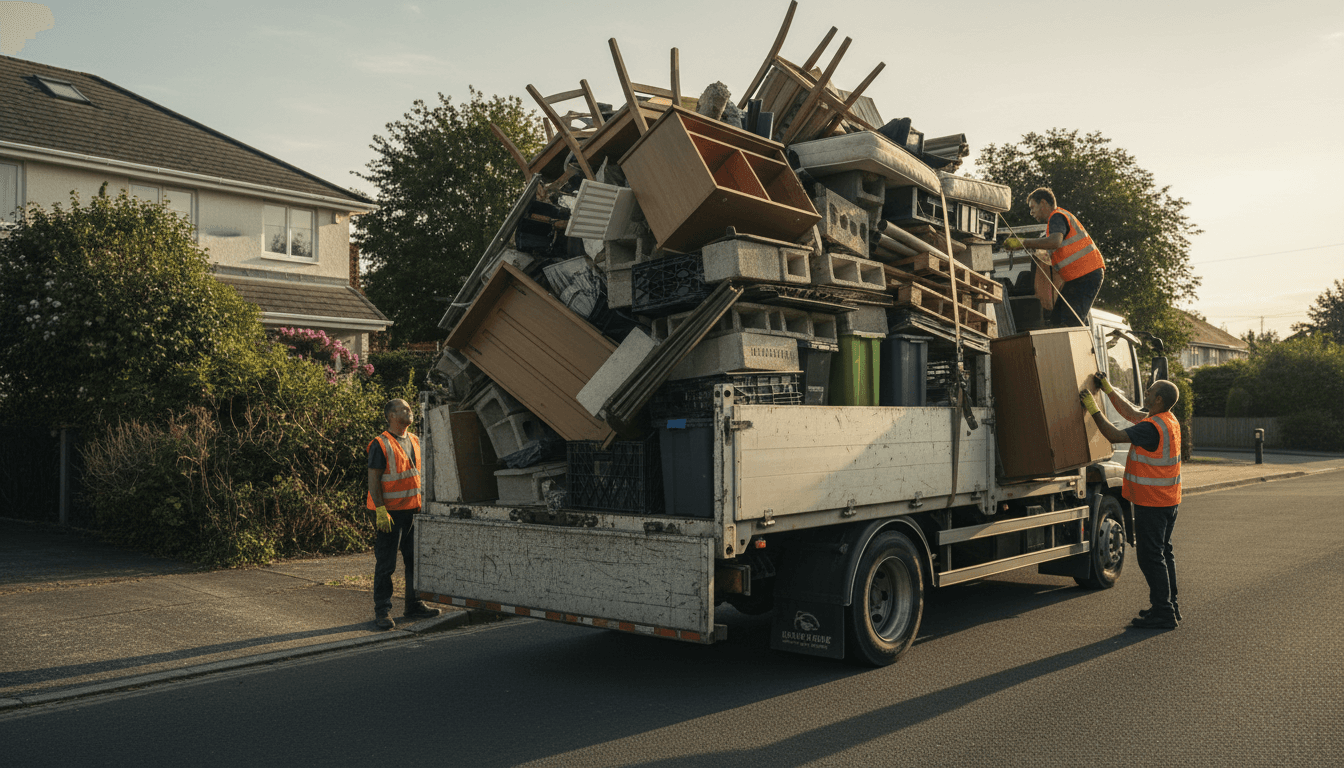 Yard waste pile loaded for removal
