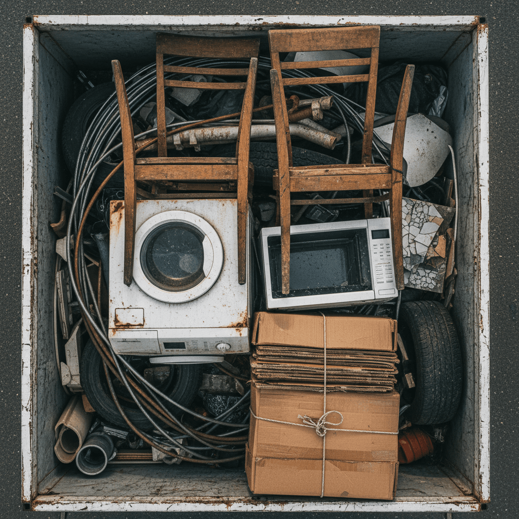 Appliances and metal scrap on flatbed